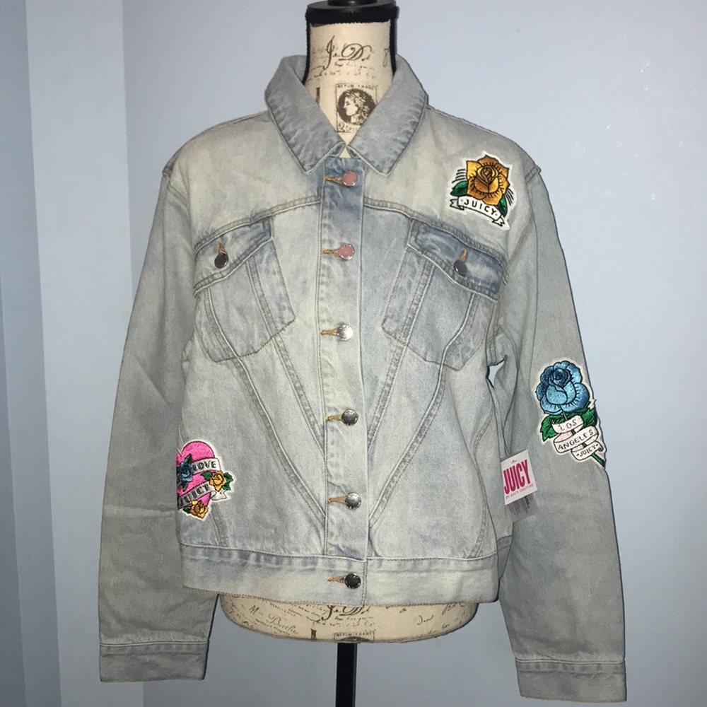 🆕 Juicy Couture Tattoo Patch Denim Jacket L - Picture 4 of 13